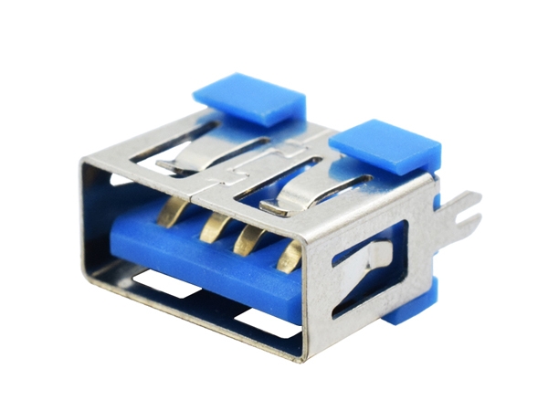 USBAF10.0系列usb smt连接器短体180度蓝色亚克力内4针usb插座直边